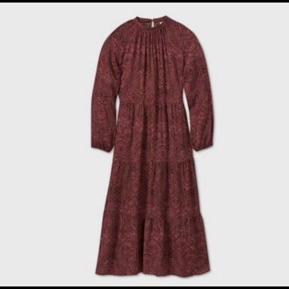 New - Women's Printed Long Sleeve Tiered Dress - A New Day Purple XXL